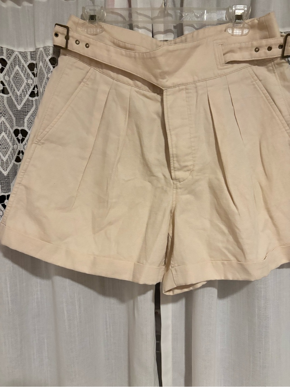 Banana Republic Cream Paperbag High-Waist Pleated Shorts